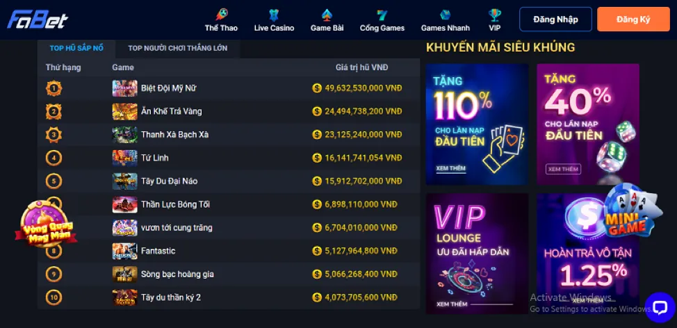 Giao diện ứng dụng ae3888 win với nhiều trò chơi